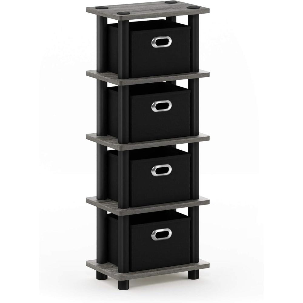 imageFurinno LACi 4Bins System Rack 113W x 288H Inch EspressoBlackFrench Oak GreyBlack