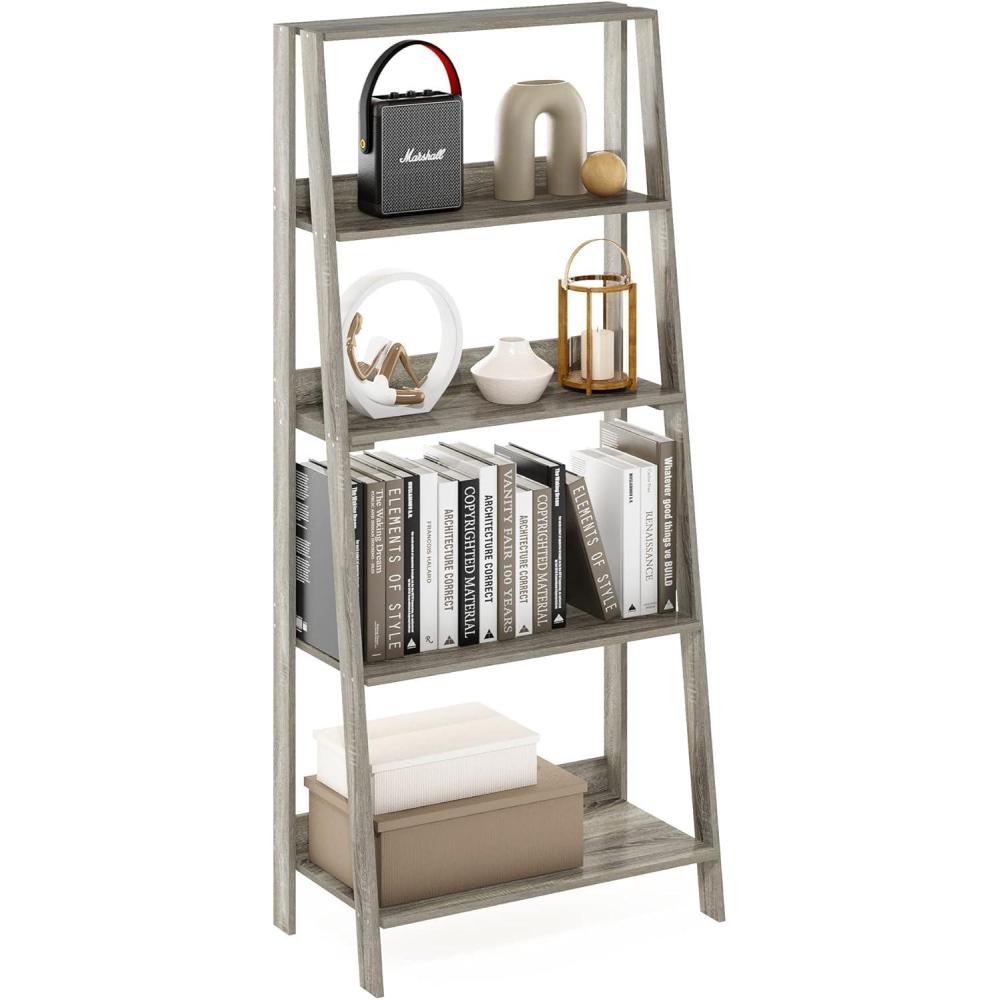 imageFurinno Ladder Bookcase Display Shelf 5Tier French OakFrench Oak
