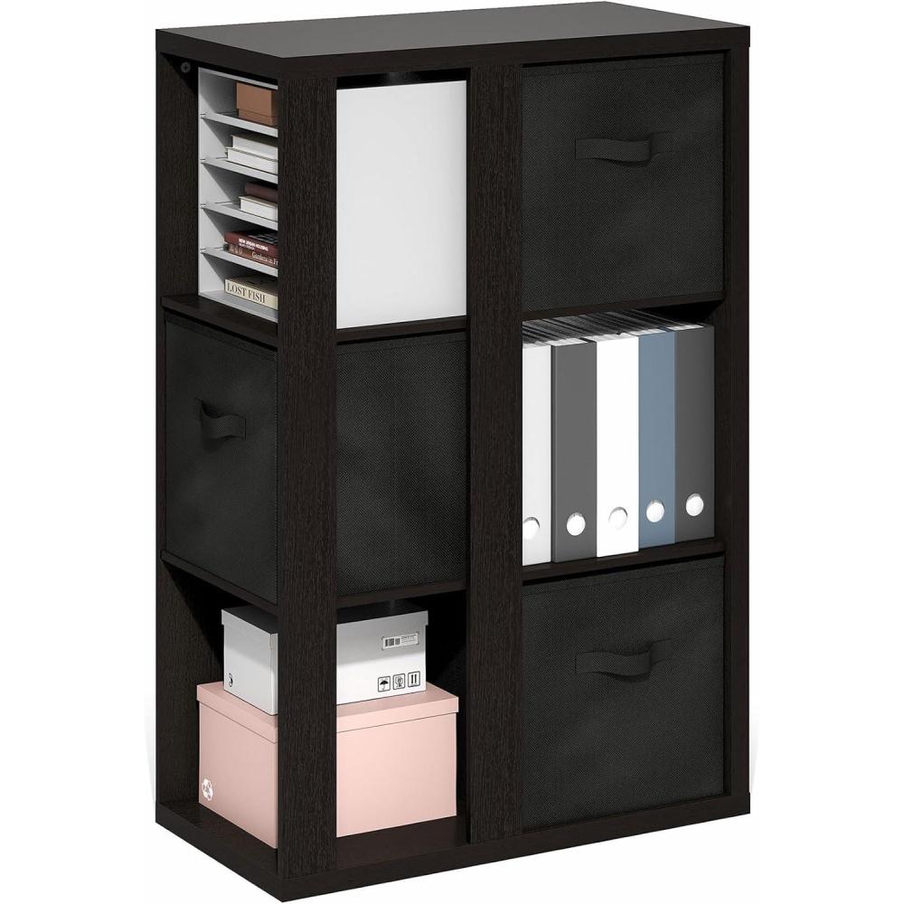 imageFurinno Pasir 3Tier Shelf with 3 DoorRound Handle Light CherryDark Oak
