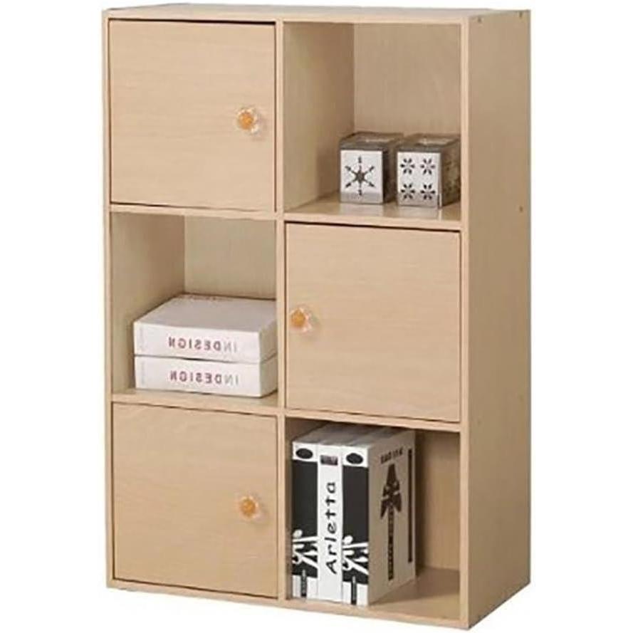 imageFurinno Pasir 3Tier Shelf with 3 DoorRound Handle Light CherrySteam Beech