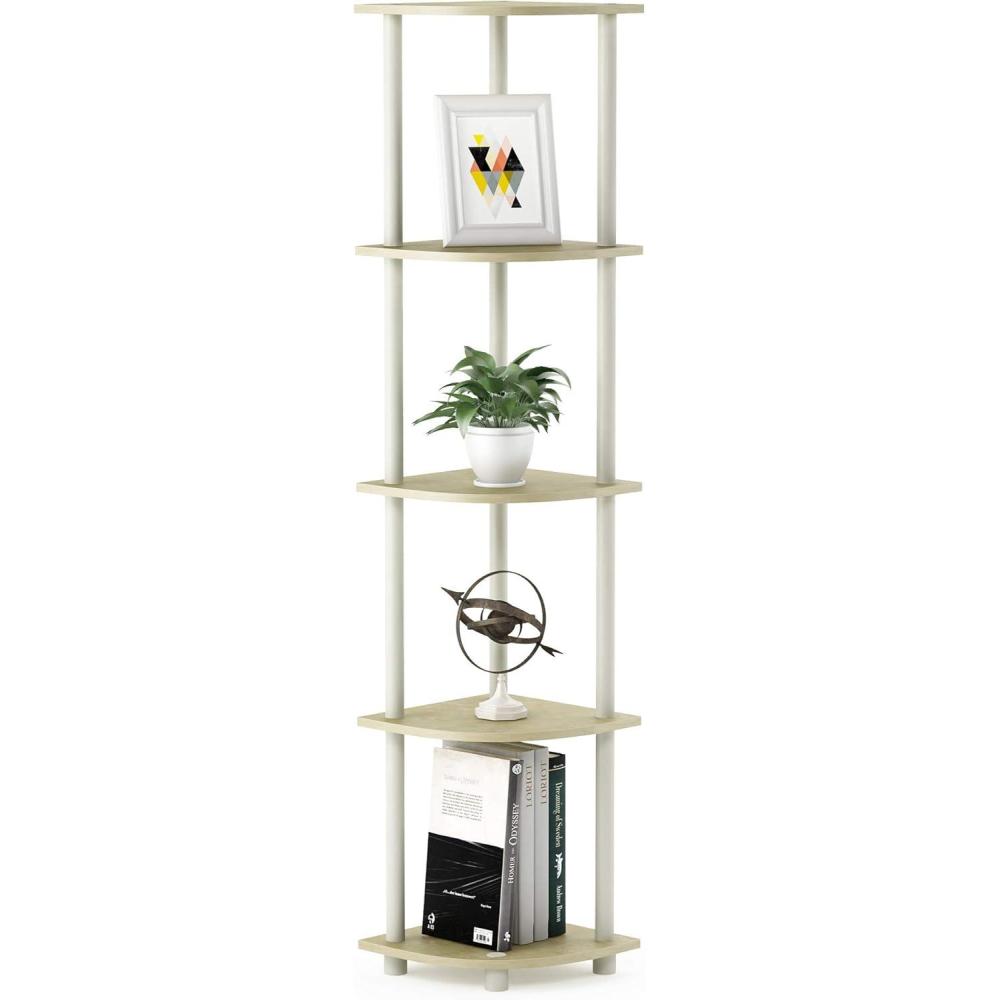 imageFurinno TurnNTube 5 Tier Corner Display Rack Multipurpose Shelving Unit 1Pack Cream Faux MarbleWhiteCream Faux MarbleWhite
