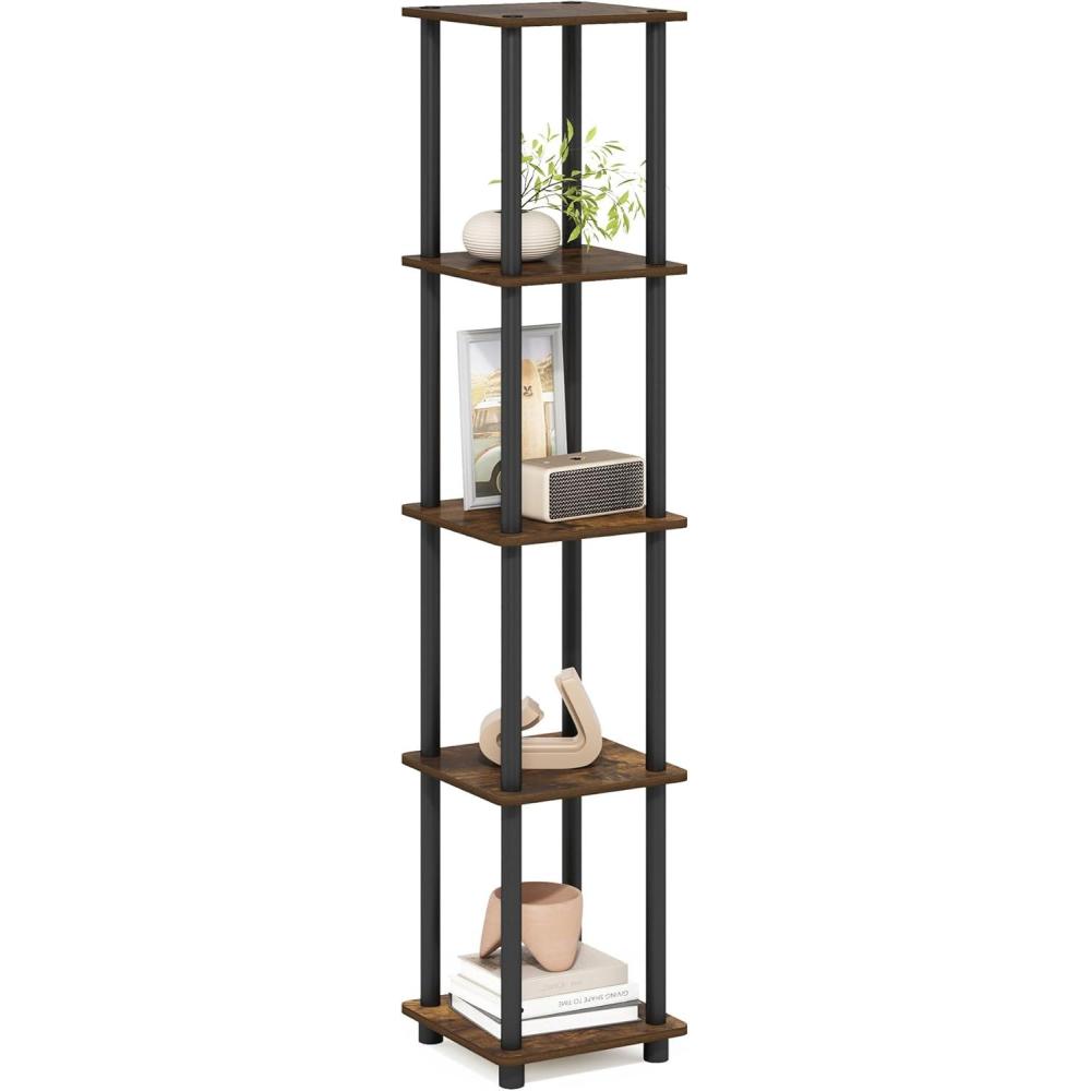 imageFurinno TurnNTube No Tools Decorative Display Shelf 5Cube AmericanoBlackAmber PineBlack