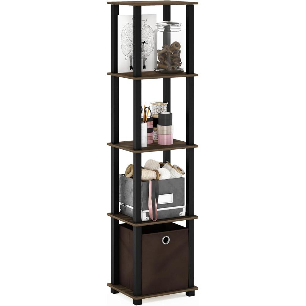 imageFurinno TurnNTube No Tools Decorative Display Shelf 5Cube AmericanoBlackColumbia WalnutBlackDark Brown