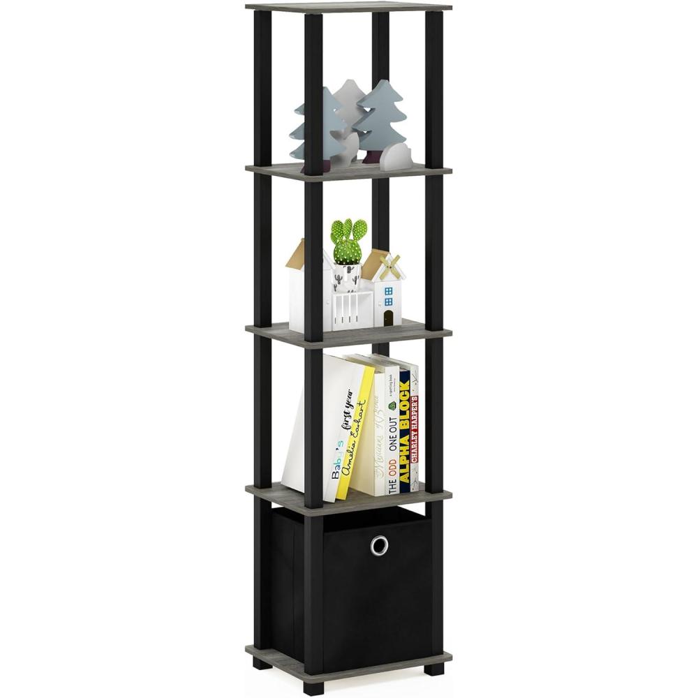imageFurinno TurnNTube No Tools Decorative Display Shelf 5Cube AmericanoBlackFrenc Oak GreyBlackBlack