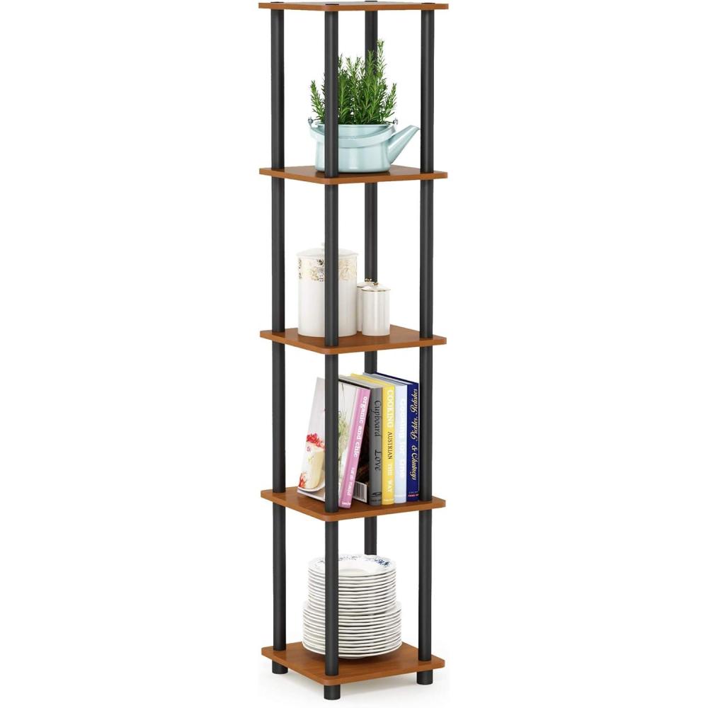 imageFurinno TurnNTube No Tools Decorative Display Shelf 5Cube AmericanoBlackLight CherryBlack