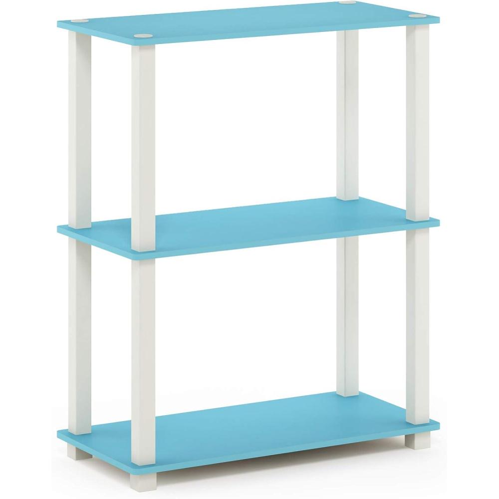 imageFurinno TurnSTube 3Tier Compact Multipurpose Shelf Display Rack with Square Tube Light BlueWhiteLight BlueWhite