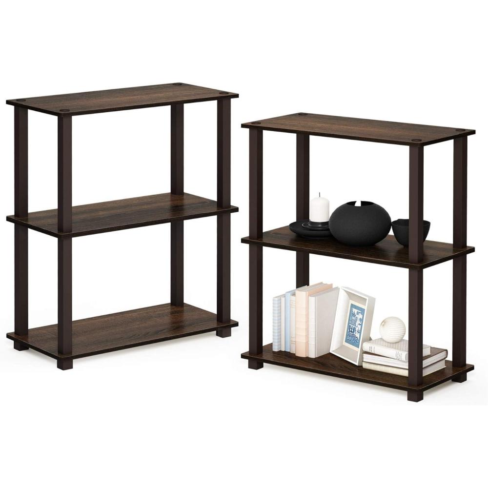 imageFurinno TurnSTube 3Tier Compact Multipurpose Shelf Display Rack with Square Tube Light BlueWhiteWalnutBrown