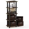 Furinno LACi 4-Bins System Rack, 11.3(W) x 28.8(H) Inch, Espresso/Black(Columbia Walnut/Black/Dark Brown)