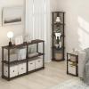 Furinno TURN-N-TUBE Corner Shelf, 5-Tier Corner Bookshelf, Open Storage Shelves, for Organization and Storage, Living Room, Home Office, Garage, Bedroom, Black(Black Walnut/Brown)