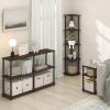 Furinno TURN-N-TUBE Corner Shelf, 5-Tier Corner Bookshelf, Open Storage Shelves, for Organization and Storage, Living Room, Home Office, Garage, Bedroom, Black(Brown Grain/Black)