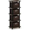 Furinno LACi 4-Bins System Rack, 11.3(W) x 28.8(H) Inch, Espresso/Black(Columbia Walnut/Black/Dark Brown)