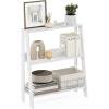 Furinno Ladder Bookcase Display Shelf, 5-Tier, French Oak(White)