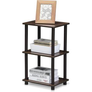 FURINNO 3 shelves, Turn-N-Tube Ladder Space Shelf, Walnut/Brown(Walnut/Brown)