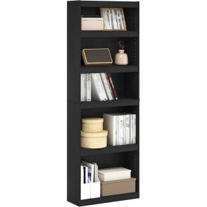 Furinno JAYA Book Shelf, 5-Tier Bookshelf, Bookcase with Adjustable Shelves, 9.5″ x 24.5″ x 71.2″, for Organization and Storage, for Living Room, Bedroom, Home Office, Amber Pine(Blackwood)