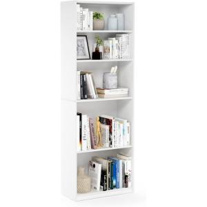Furinno JAYA Book Shelf, 5-Tier Bookshelf, Bookcase with Adjustable Shelves, 9.5″ x 24.5″ x 71.2″, for Organization and Storage, for Living Room, Bedroom, Home Office, Amber Pine(White)
