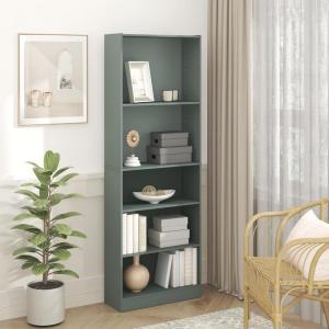 Furinno JAYA Book Shelf, 5-Tier Bookshelf, Bookcase with Adjustable Shelves, 9.5″ x 24.5″ x 71.2″, for Organization and Storage, for Living Room, Bedroom, Home Office, Amber Pine(Sage Green)