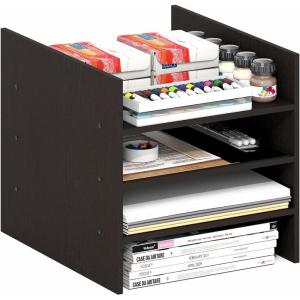Furinno LACi 4-Bins System Rack, 11.3(W) x 28.8(H) Inch, Espresso/Black(Black Dark Oak)