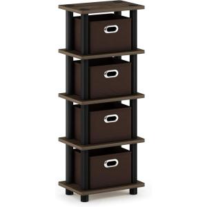 Furinno LACi 4-Bins System Rack, 11.3(W) x 28.8(H) Inch, Espresso/Black(Columbia Walnut/Black/Dark Brown)