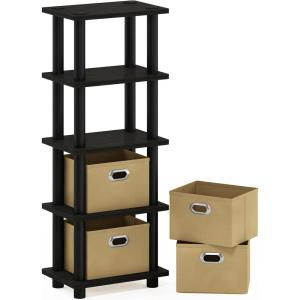 Furinno LACi 4-Bins System Rack, 11.3(W) x 28.8(H) Inch, Espresso/Black(Espresso/Black)