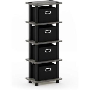 Furinno LACi 4-Bins System Rack, 11.3(W) x 28.8(H) Inch, Espresso/Black(French Oak Grey/Black)