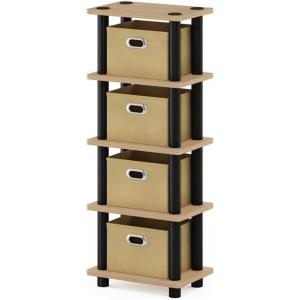 Furinno LACi 4-Bins System Rack, 11.3(W) x 28.8(H) Inch, Espresso/Black(Oak/Black/Light Brown)