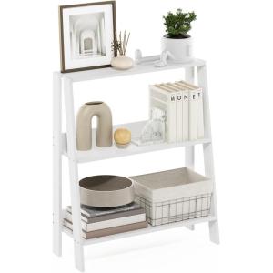 Furinno Ladder Bookcase Display Shelf, 5-Tier, French Oak(White)