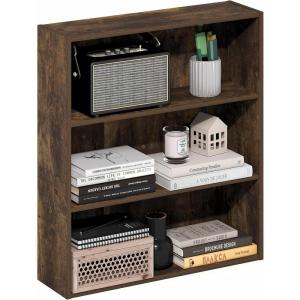 Furinno PASIR Book Shelf, 3-Tier Bookshelf, Storage Shelves Bookcase, 9.7 x 23.7 x 31.5, for Living Room, Bedroom, Home Office, Dark Espresso(Amber Pine)