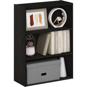 Furinno PASIR Book Shelf, 3-Tier Bookshelf, Storage Shelves Bookcase, 9.7 x 23.7 x 31.5, for Living Room, Bedroom, Home Office, Dark Espresso(Dark Espresso)