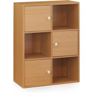 Furinno Pasir 3-Tier Shelf with 3 Door/Round Handle, Light Cherry(Light Cherry)