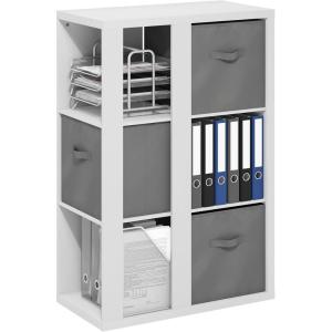 Furinno Pasir 3-Tier Shelf with 3 Door/Round Handle, Light Cherry(White)