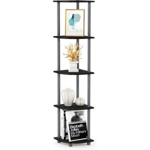 Furinno TURN-N-TUBE Corner Shelf, 5-Tier Corner Bookshelf, Open Storage Shelves, for Organization and Storage, Living Room, Home Office, Garage, Bedroom, Black(Black/Grey)