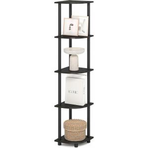 Furinno TURN-N-TUBE Corner Shelf, 5-Tier Corner Bookshelf, Open Storage Shelves, for Organization and Storage, Living Room, Home Office, Garage, Bedroom, Black(Black Espresso/Black)