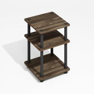 Furinno TURN-N-TUBE Side Table, 3-Tier End Table, Open Shelves Nightstand, Night Stand, Bedside Table, Easy Assembly, for Living Room, Bedroom, Espresso(Brown Walnut/Black)