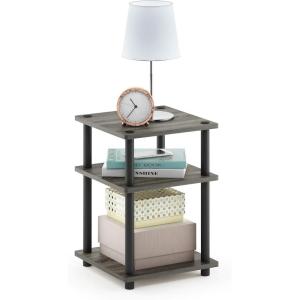 Furinno TURN-N-TUBE Side Table, 3-Tier End Table, Open Shelves Nightstand, Night Stand, Bedside Table, Easy Assembly, for Living Room, Bedroom, Espresso(French Oak Grey/Black)