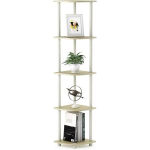 Furinno Turn-N-Tube 5 Tier Corner Display Rack Multipurpose Shelving Unit, 1-Pack, Cream Faux Marble/White(Cream Faux Marble/White)
