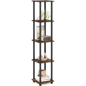 Furinno Turn-N-Tube No Tools Decorative Display Shelf, 5-Cube, Americano/Black(Amber Pine/Black)