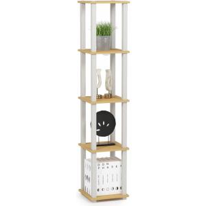 Furinno Turn-N-Tube No Tools Decorative Display Shelf, 5-Cube, Americano/Black(Beech/White)