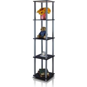 Furinno Turn-N-Tube No Tools Decorative Display Shelf, 5-Cube, Americano/Black(Black/Grey)