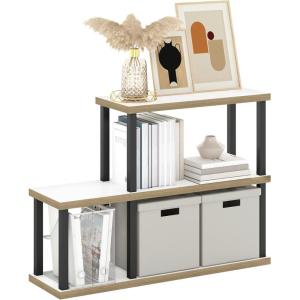 Furinno Turn-N-Tube No Tools Decorative Display Shelf, 5-Cube, Americano/Black(Solid White/Black)