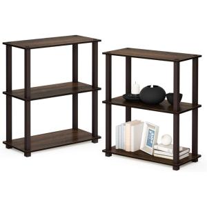 Furinno Turn-S-Tube 3-Tier Compact Multipurpose Shelf Display Rack with Square Tube, Light Blue/White(Walnut/Brown)