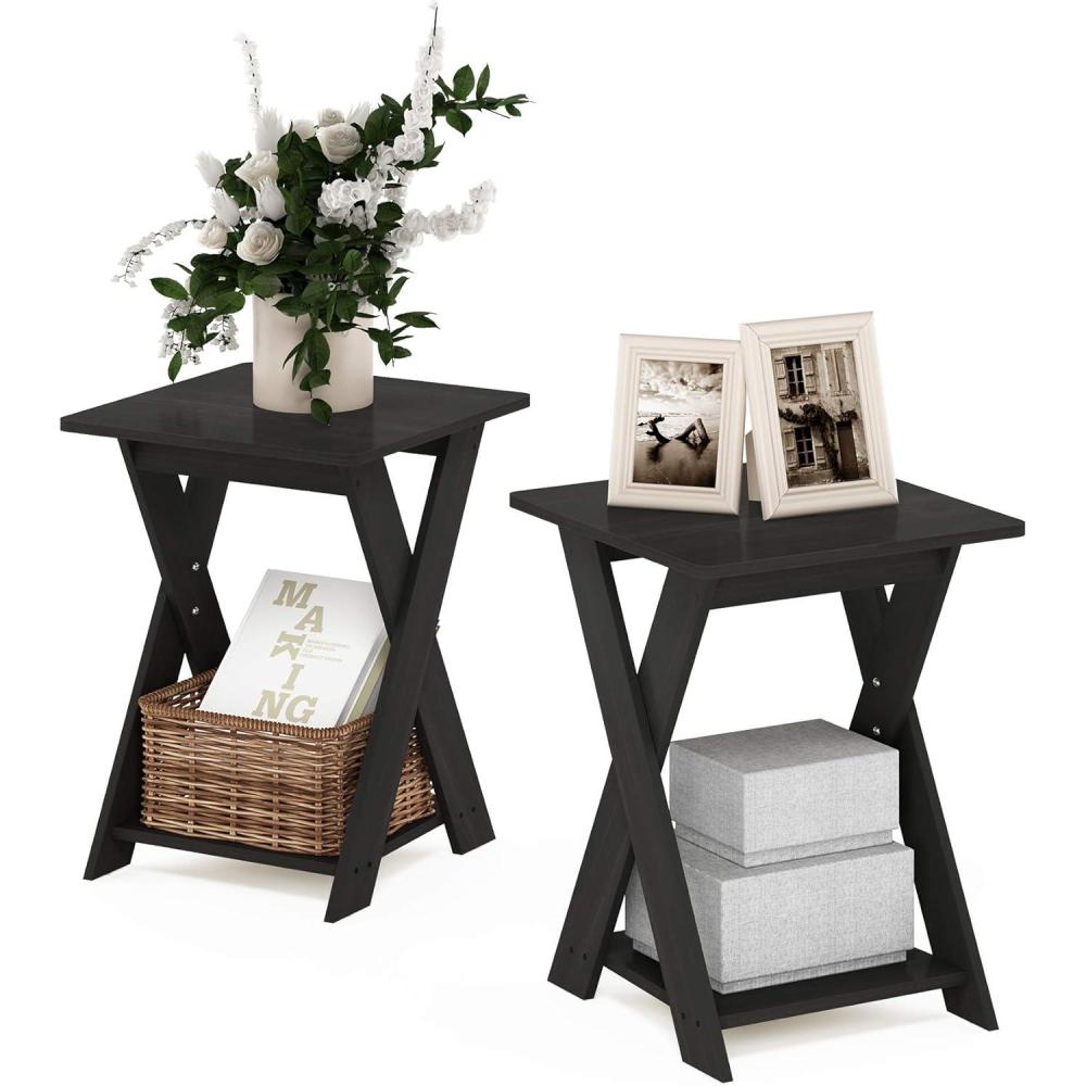 imageFURINNO Modern Simplistic End Table Set 2Pack EspressoEspresso