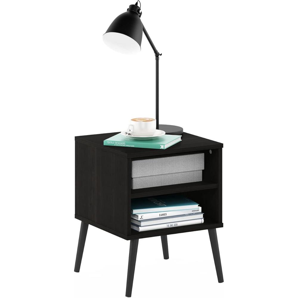 imageFurinno Claude Side Table 2Tier Square MidCentury End Table with Wooden Legs Open Shelf Night Stand Bedside Table for Living Room Bedroom EspressoEspresso