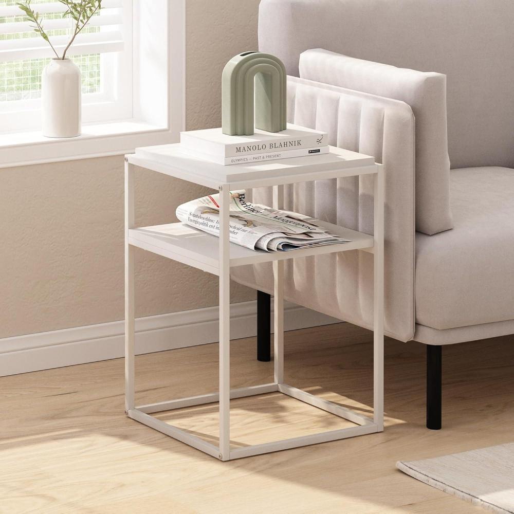 imageFurinno Moretti Side Table 2Tier Stackable Metal Frame End Table with Open Shelf Night Stand Bedside Table Toolless Assembly for Living Room Bedroom Solid White