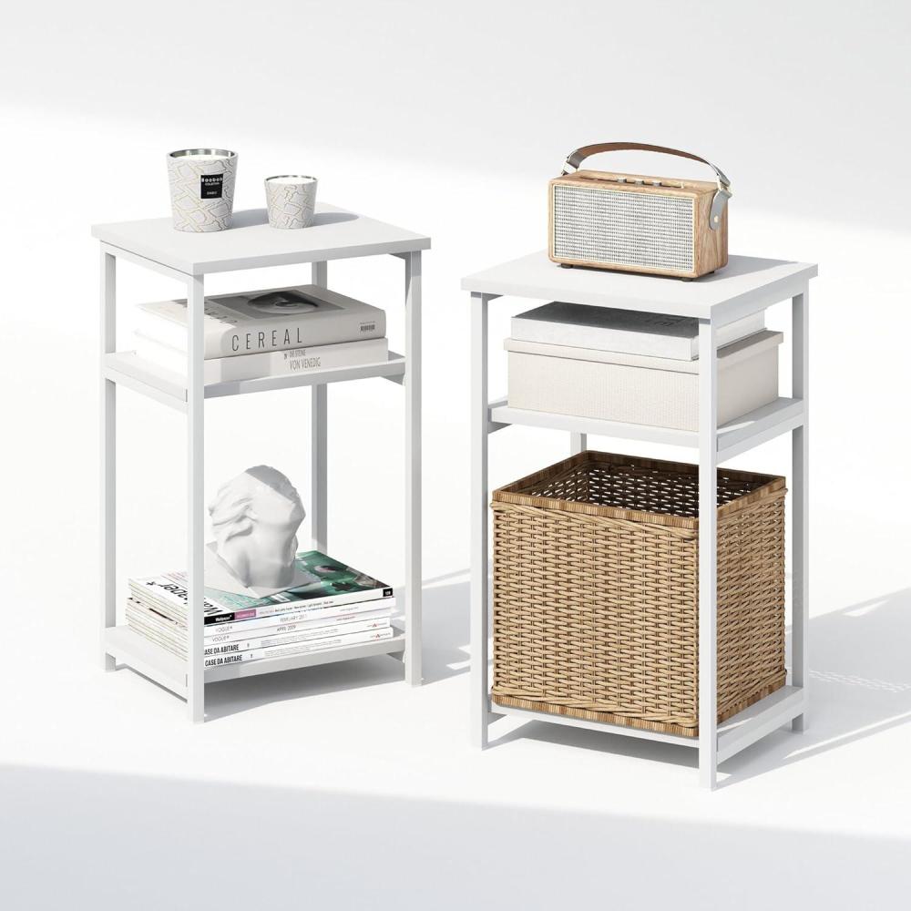 imageFurinno Simplistic Night Stand Set of 2 3Tier Open Shelf Design Nightstand with Metal Frame Bedside Table End Table Side Table for Bedroom Living Room White