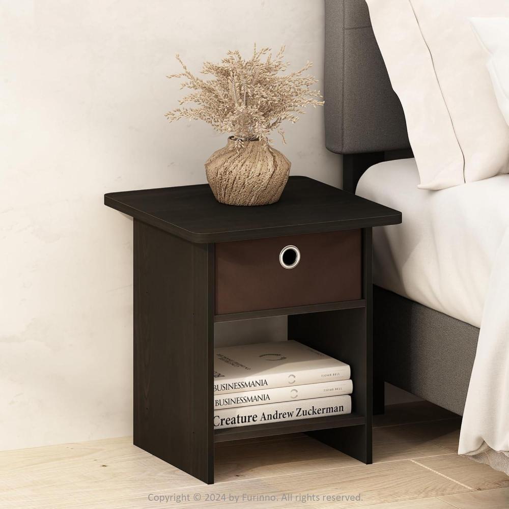 imageFurinno TIDUR Night Stand Square Round Corner Nightstand with Storage Bin Bedside Table End Table Side Table with Storage Shelf for Bedroom Living Room EspressoEspressoBrown