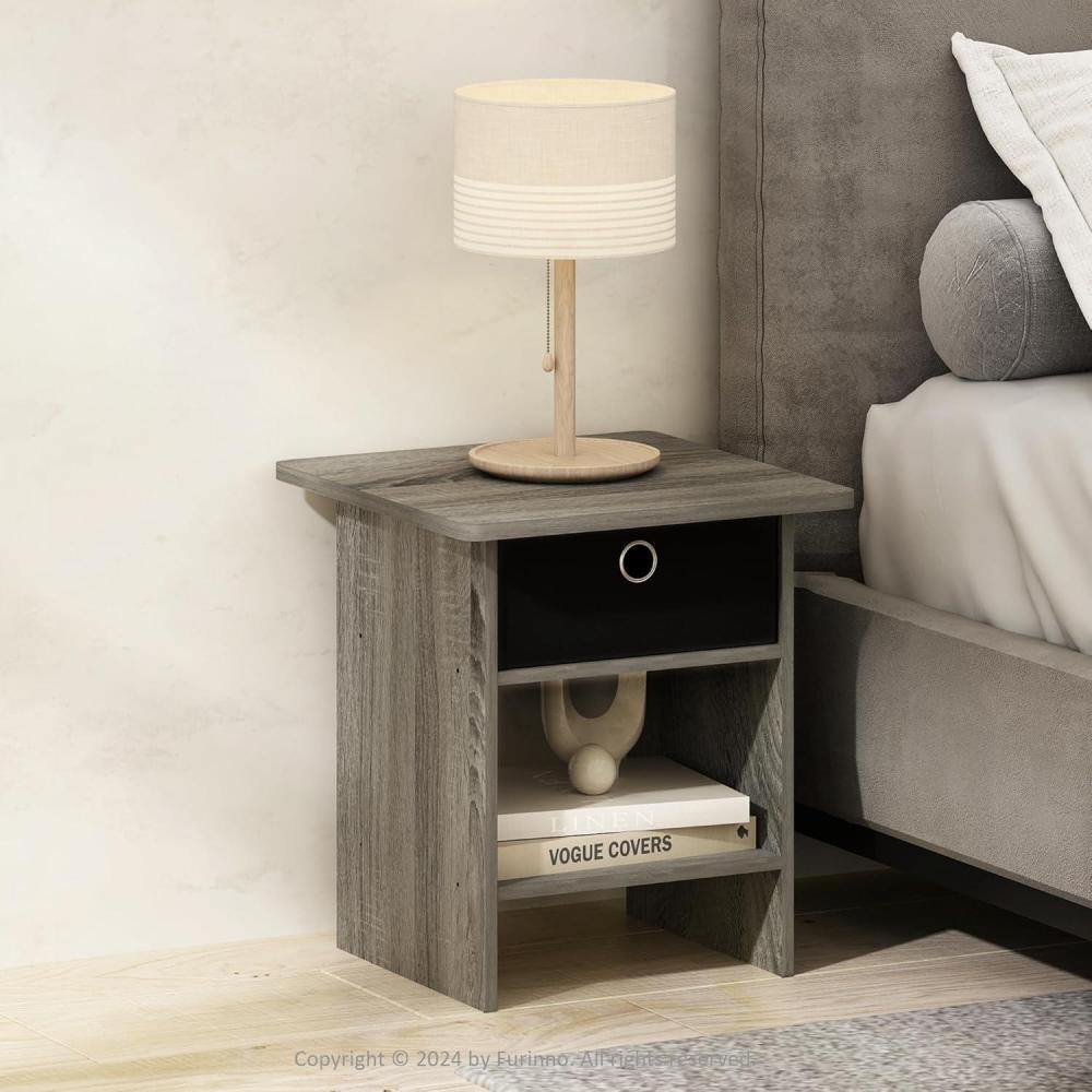 imageFurinno TIDUR Night Stand Square Round Corner Nightstand with Storage Bin Bedside Table End Table Side Table with Storage Shelf for Bedroom Living Room EspressoFrench OakBlack