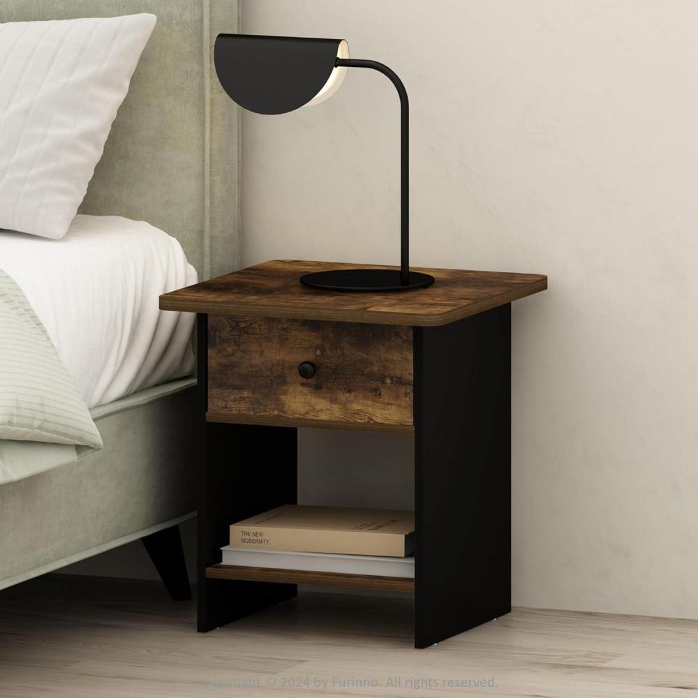 imageFurinno TIDUR Night Stand Square Round Corner Nightstand with Storage Bin Bedside Table End Table Side Table with Storage Shelf for Bedroom Living Room EspressoAmber PineBlack