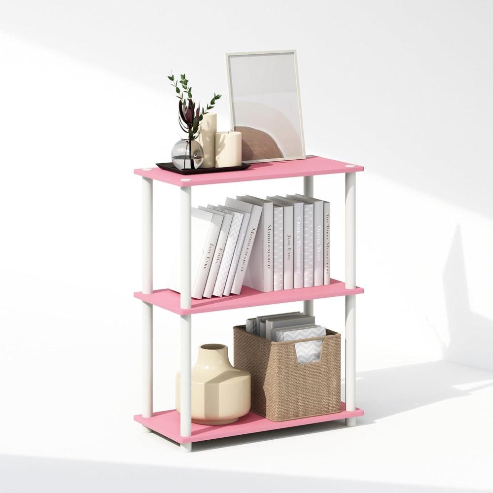 imageFurinno TurnNTube Book Shelf 4Tier Bookshelf Bookcase with Multipurpose Compact Display Rack 116 x 236 x 432 for Living Room Bedroom Home Office Dark WalnutPinkWhite