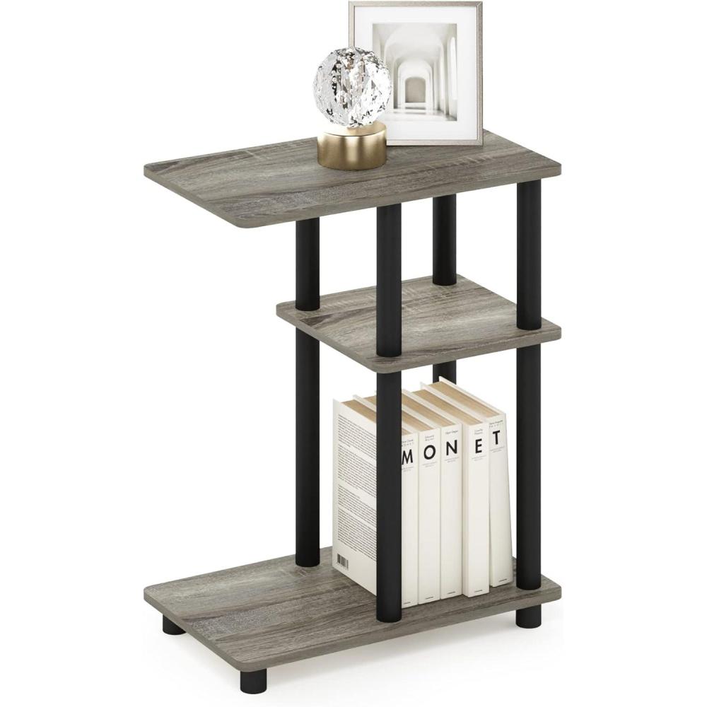 imageFurinno TurnNTube C Shaped Side Table with Casters French Oak GreyBlackFrench OakBlack