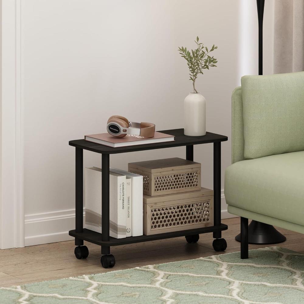 imageFurinno TurnNTube Side Table 2Tier Rectangle Sofa End Table with Wheels Round Corner Night Stand Bedside Table with Open Shelf Toolless Assembly for Living Room Bedroom Dark EspressoDark EspressoBlack